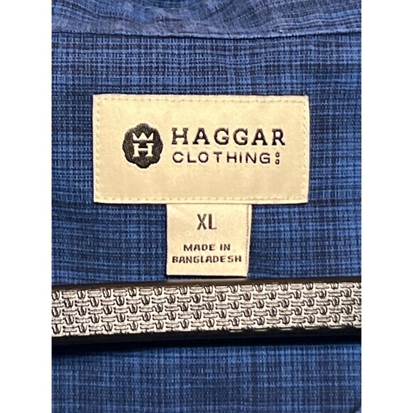 Haggar Mens XL Blue Checkered Short Sleeve Button-Down Shirt - Picture 8 of 11